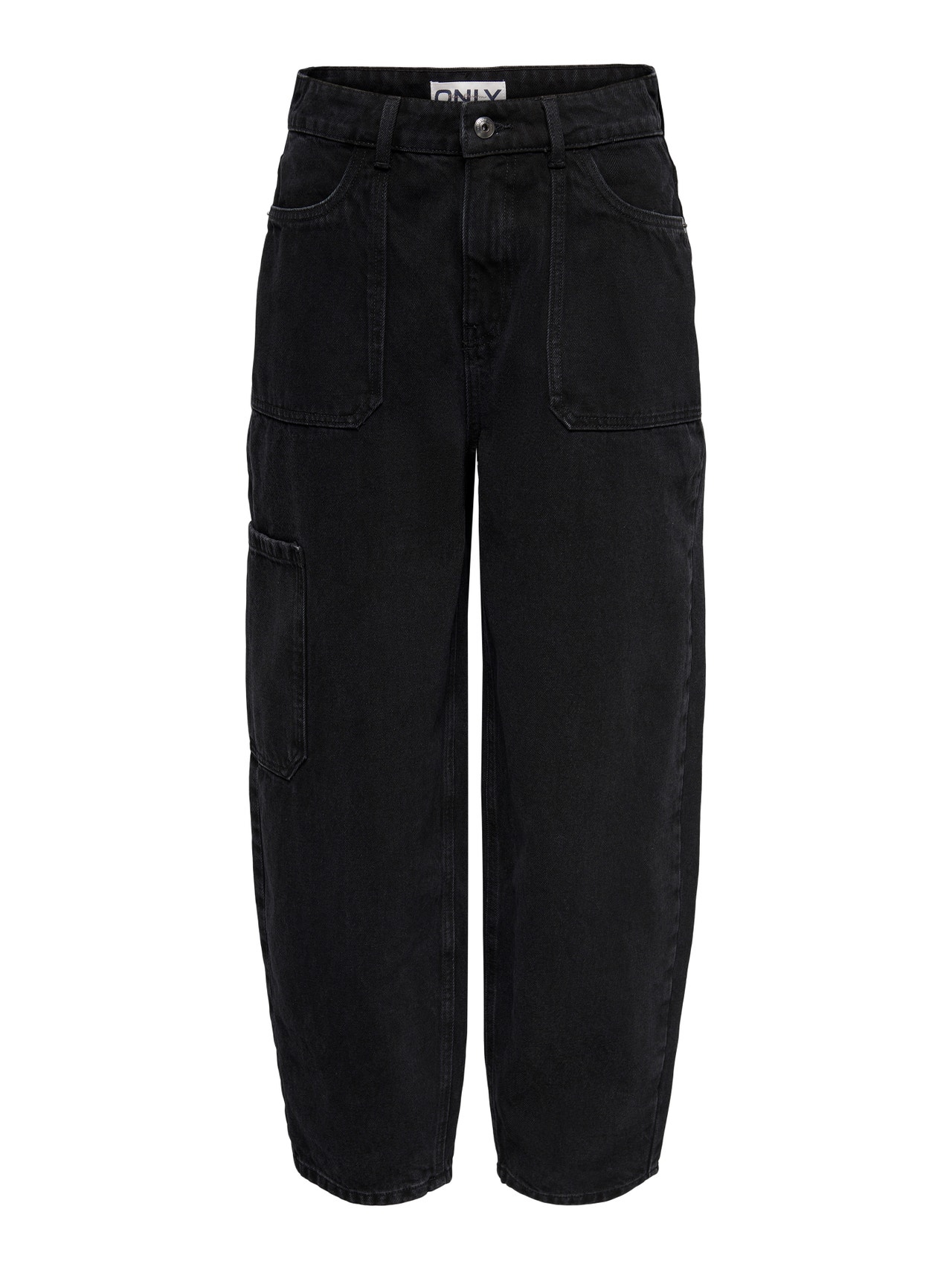 ONLY ONLMILANI MW BALLON CARGO ENKEL Loose fit jeans -Washed Black - 15278385