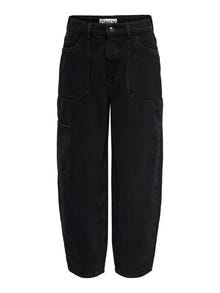 ONLY ONLMILANI MW BALLOON CARGO ANKLE Loose fit jeans -Washed Black - 15278385