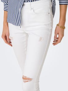ONLY ONLWAUW MID WAIST SKINNY DESTROYED JEANS -White - 15278388