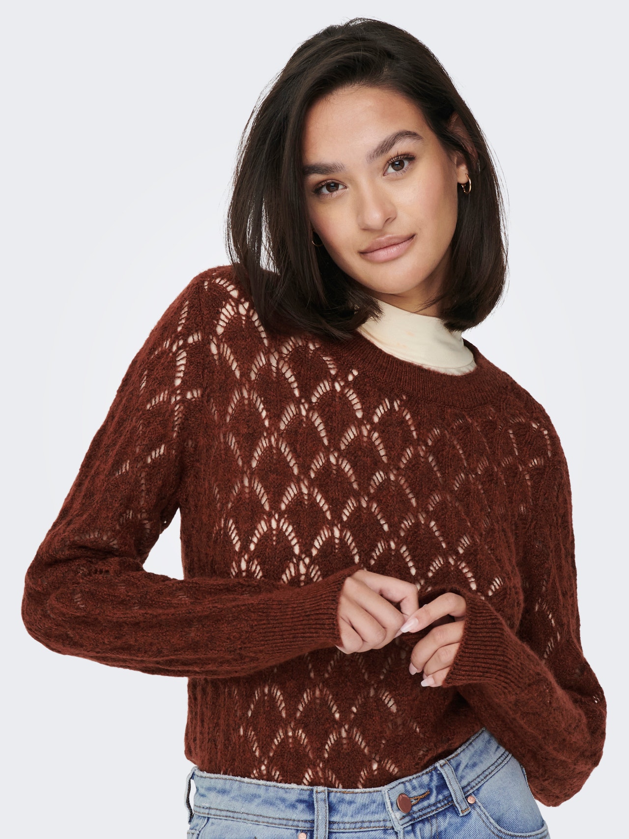 ONLY Round Neck Pullover -Cherry Mahogany - 15278537