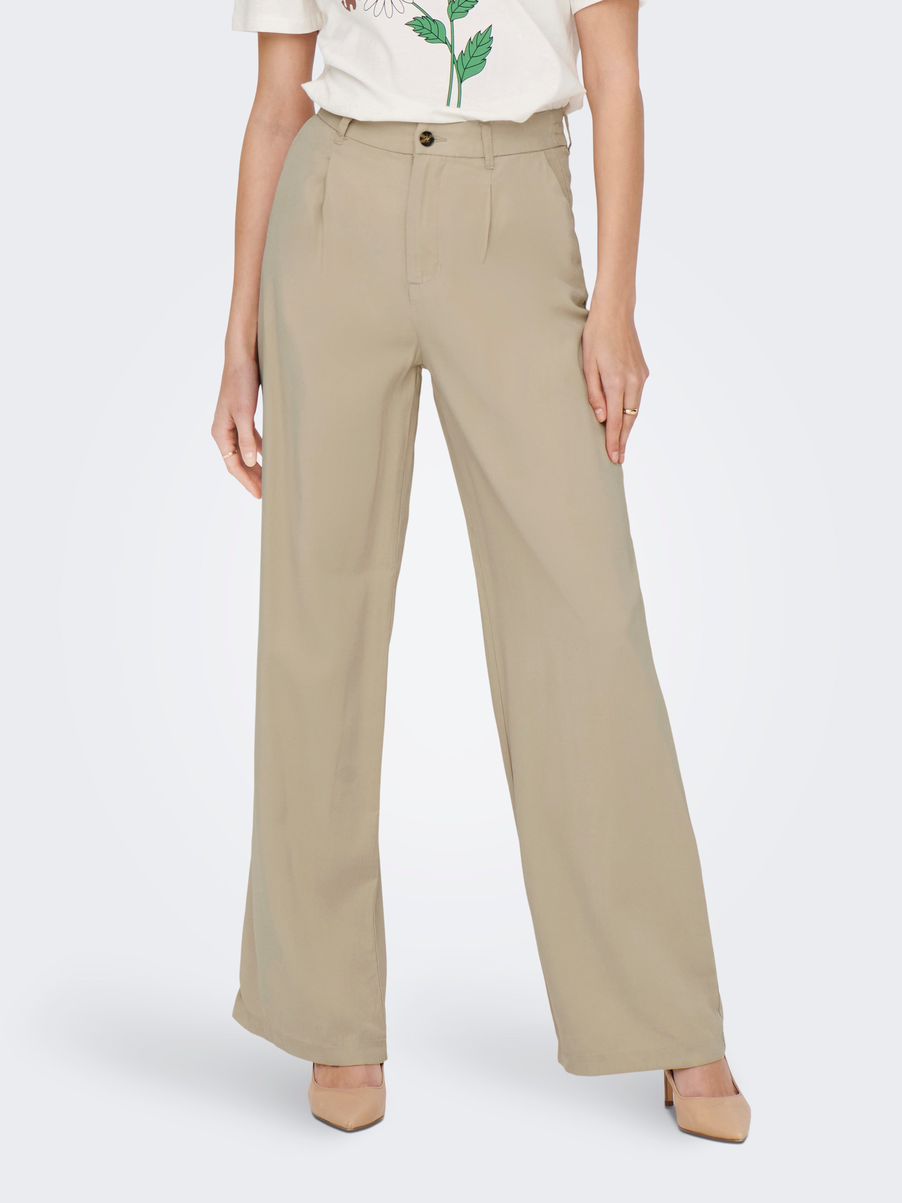 Pantalon beige taille online haute