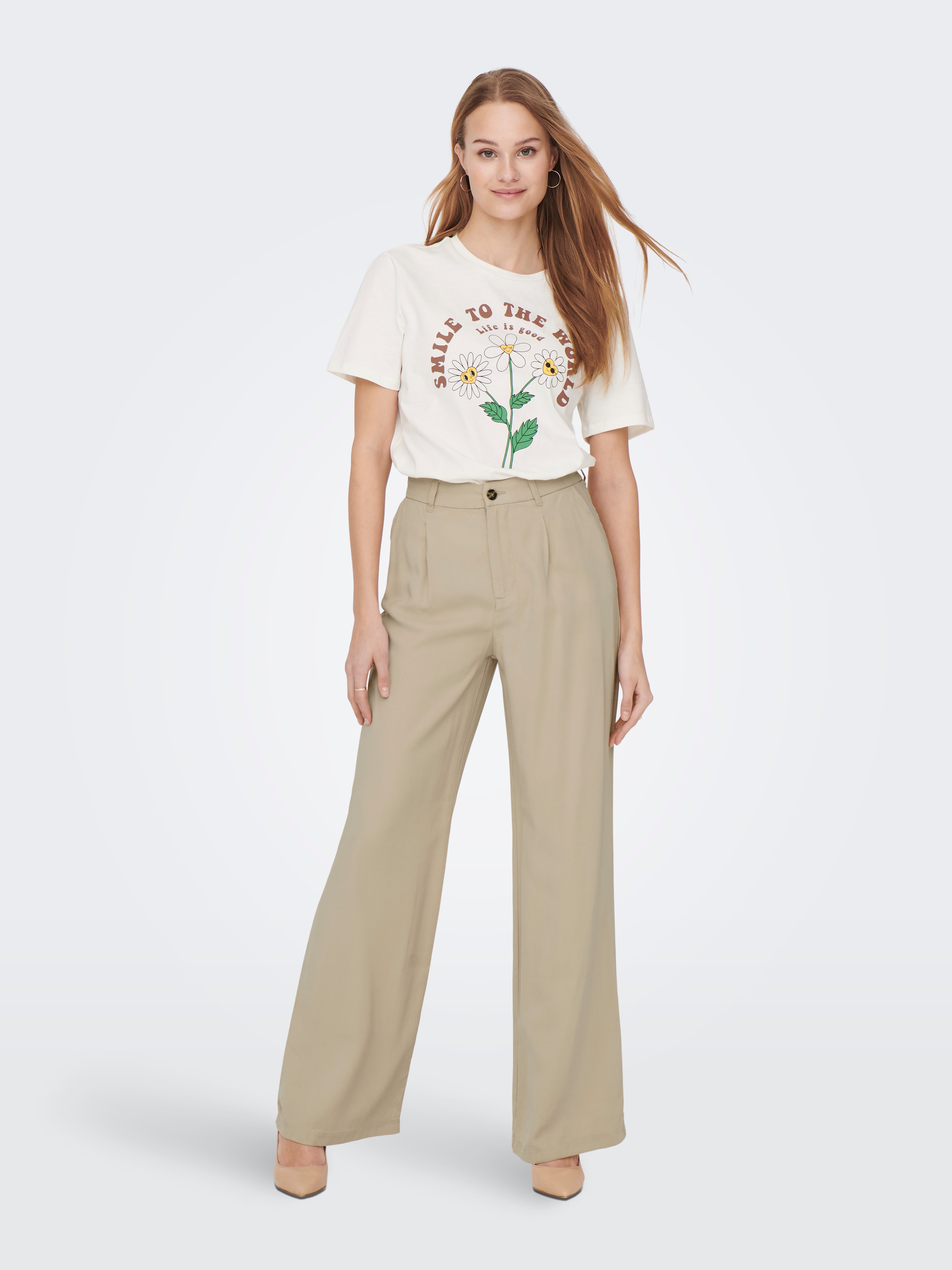 High waisted Straight Pants | Beige | ONLY®