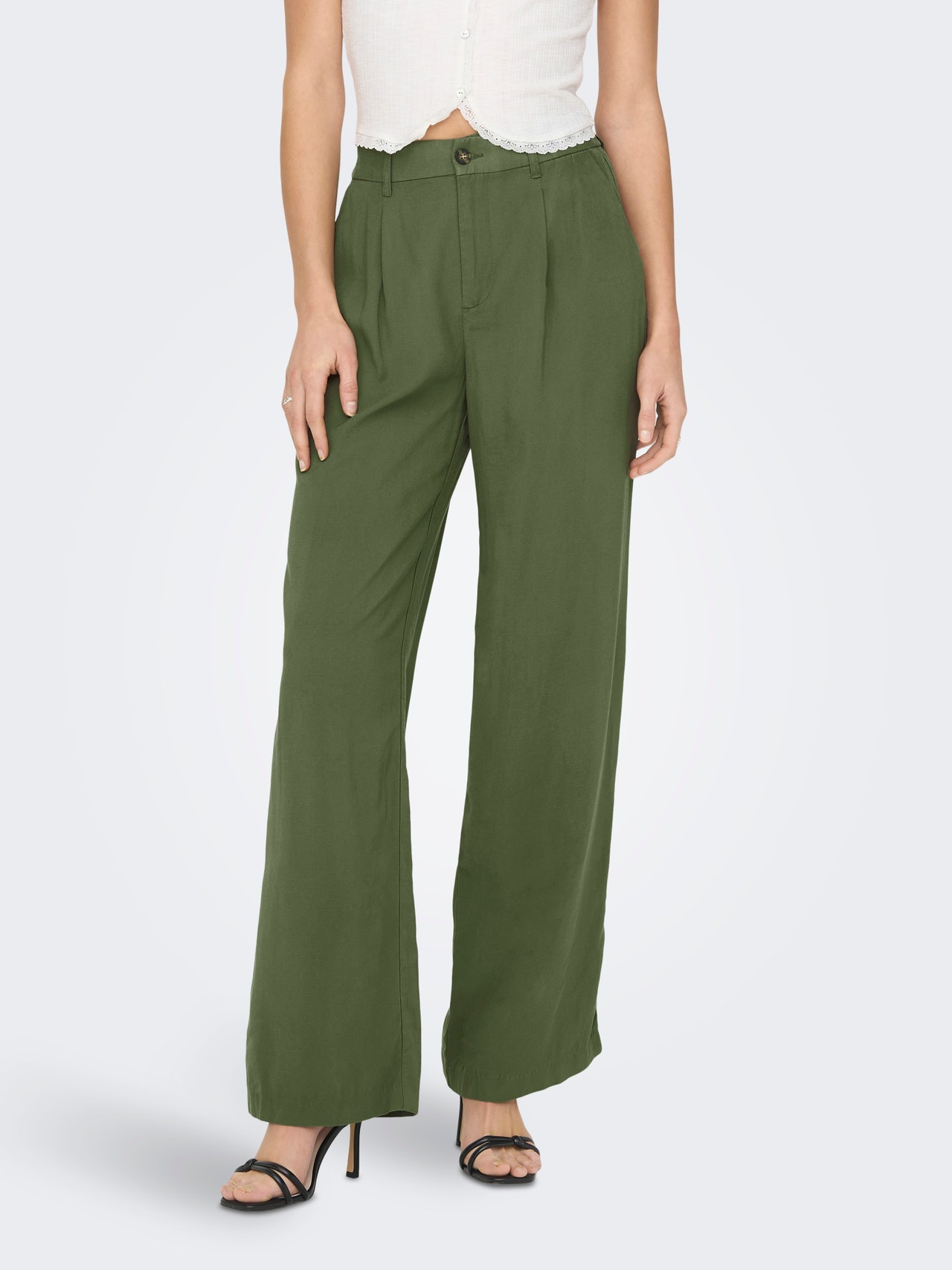 ONLY Straight Fit High waist Trousers -Four Leaf Clover - 15278699