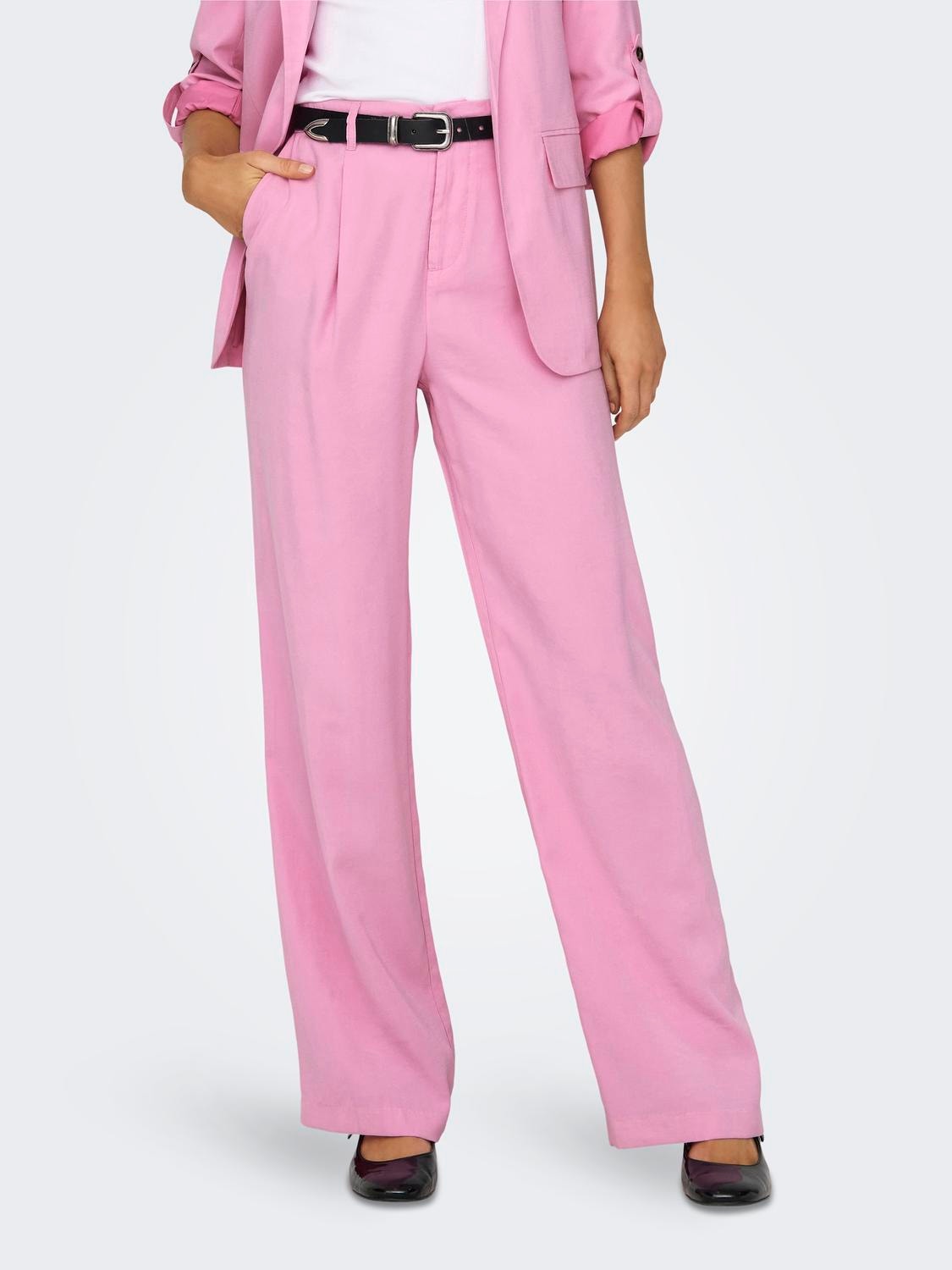 ONLY High waisted Straight Pants -Begonia Pink - 15278699