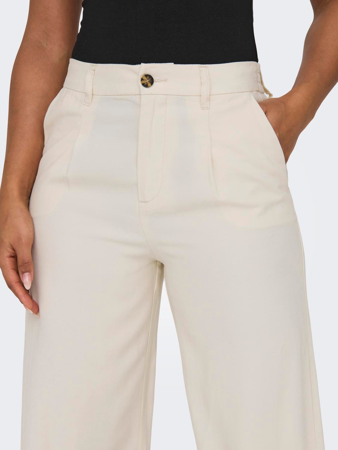 ONLY Pantalons Straight Fit Taille haute -Birch - 15278699