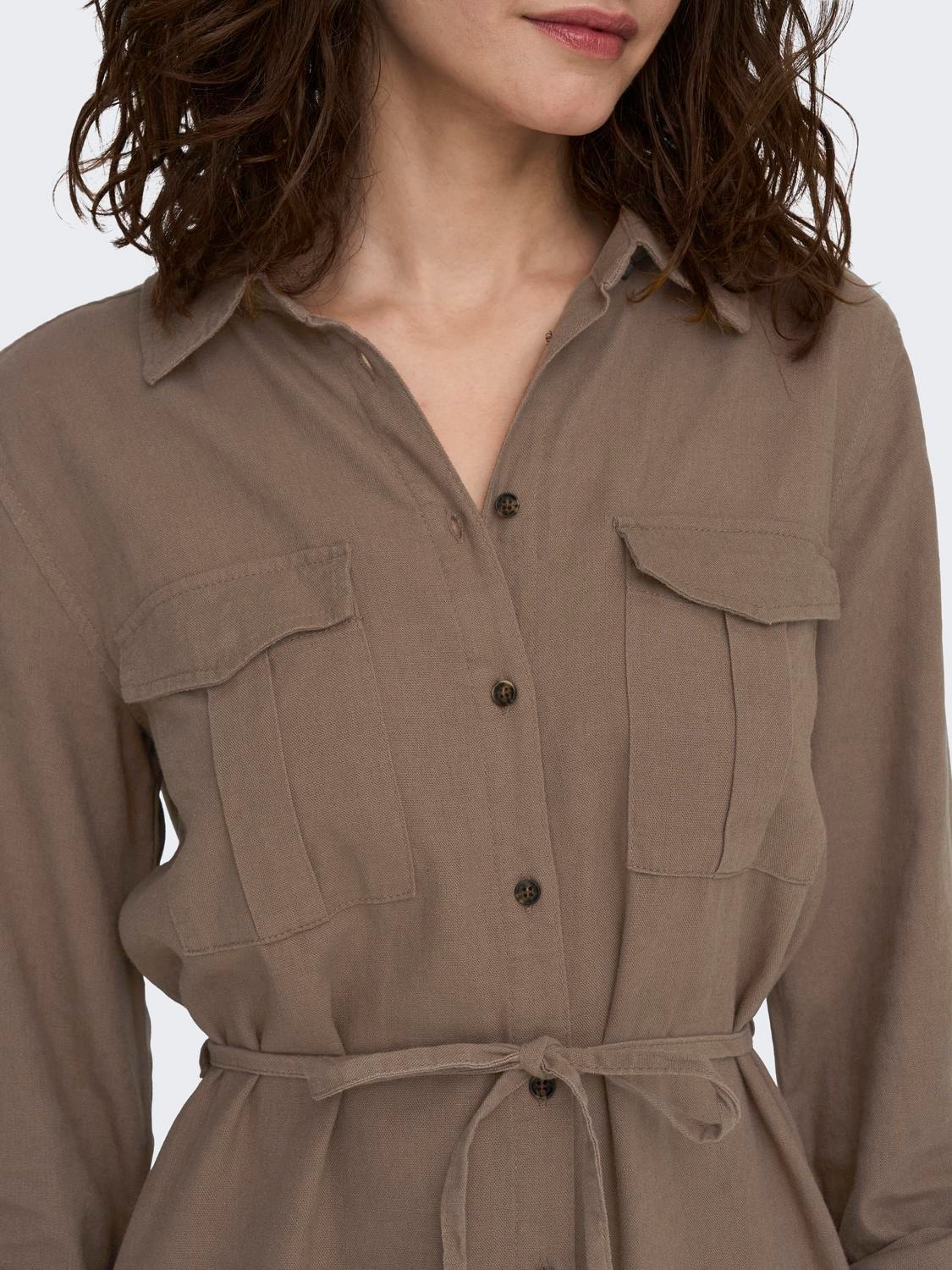 ONLY Relaxed Fit Shirt collar Buttoned cuffs Long dress -Brown Lentil - 15278720