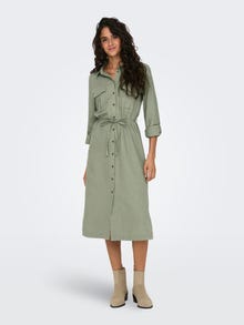 ONLY Locker geschnitten Hemdkragen Ärmelbündchen mit Knopf Langes Kleid -Oil Green - 15278720