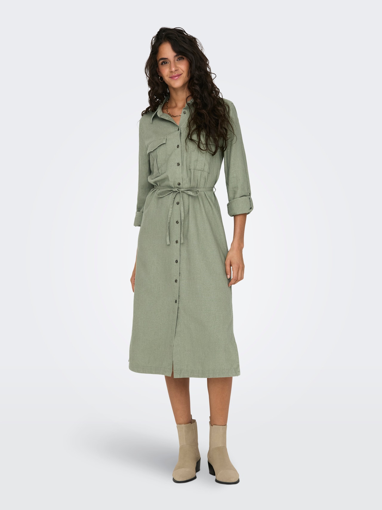 ONLY Relaxed Fit Skjortekrage Mansjettknapper Lang kjole -Oil Green - 15278720