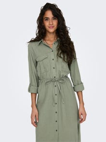 ONLY Relaxed fit Overhemd kraag Manchetten met knoop Lange jurk -Oil Green - 15278720