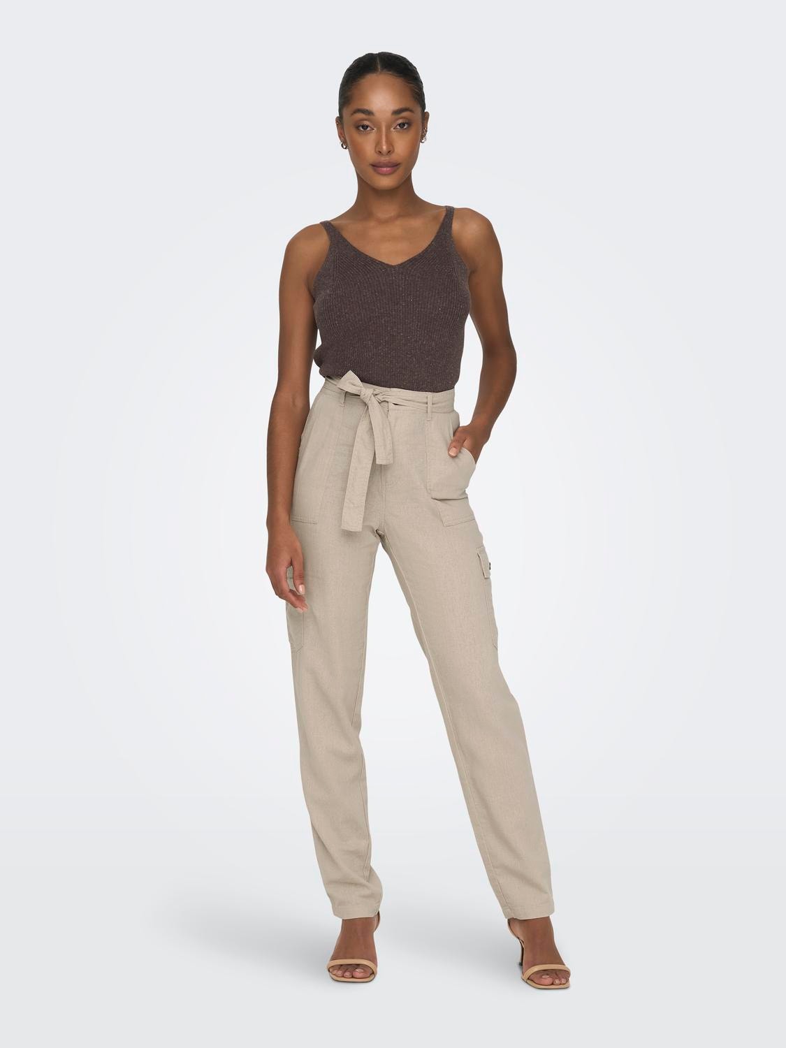 ONLY High waisted Cargo Pants With Belt -Oxford Tan - 15278728