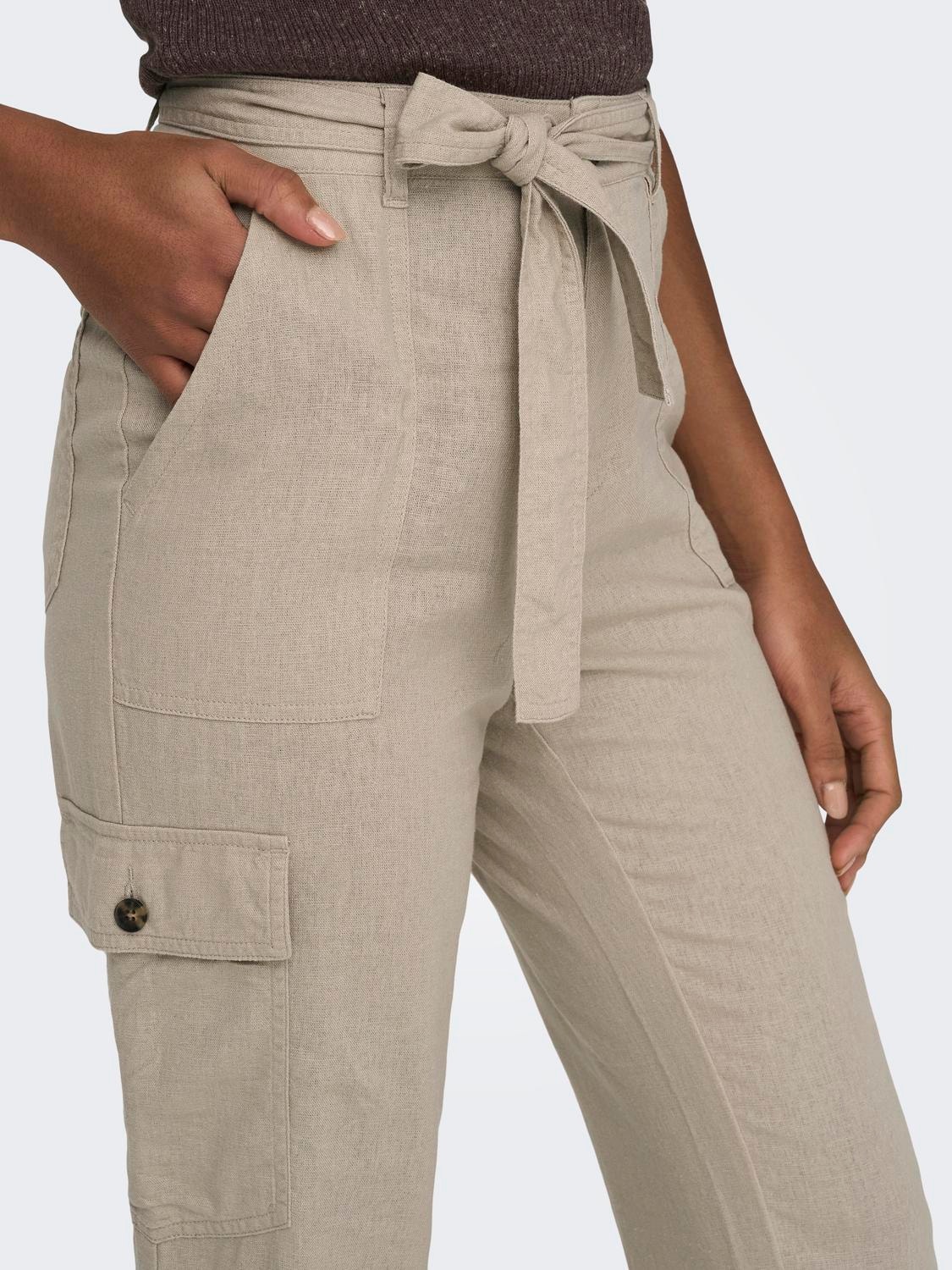 High waisted Cargo Pants With Belt, Light Grey