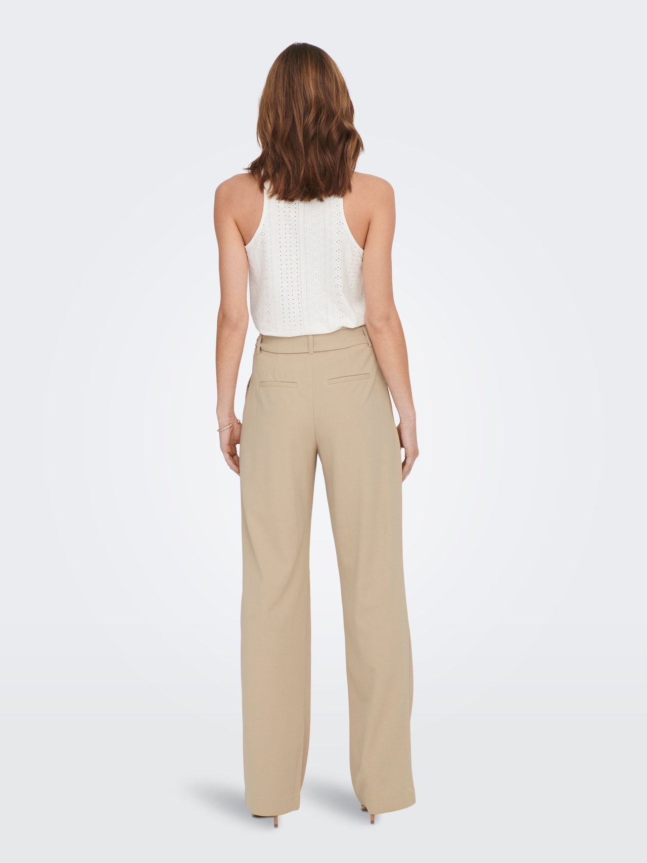 ONLY Pantalons Straight Fit Taille haute -Oxford Tan - 15278837