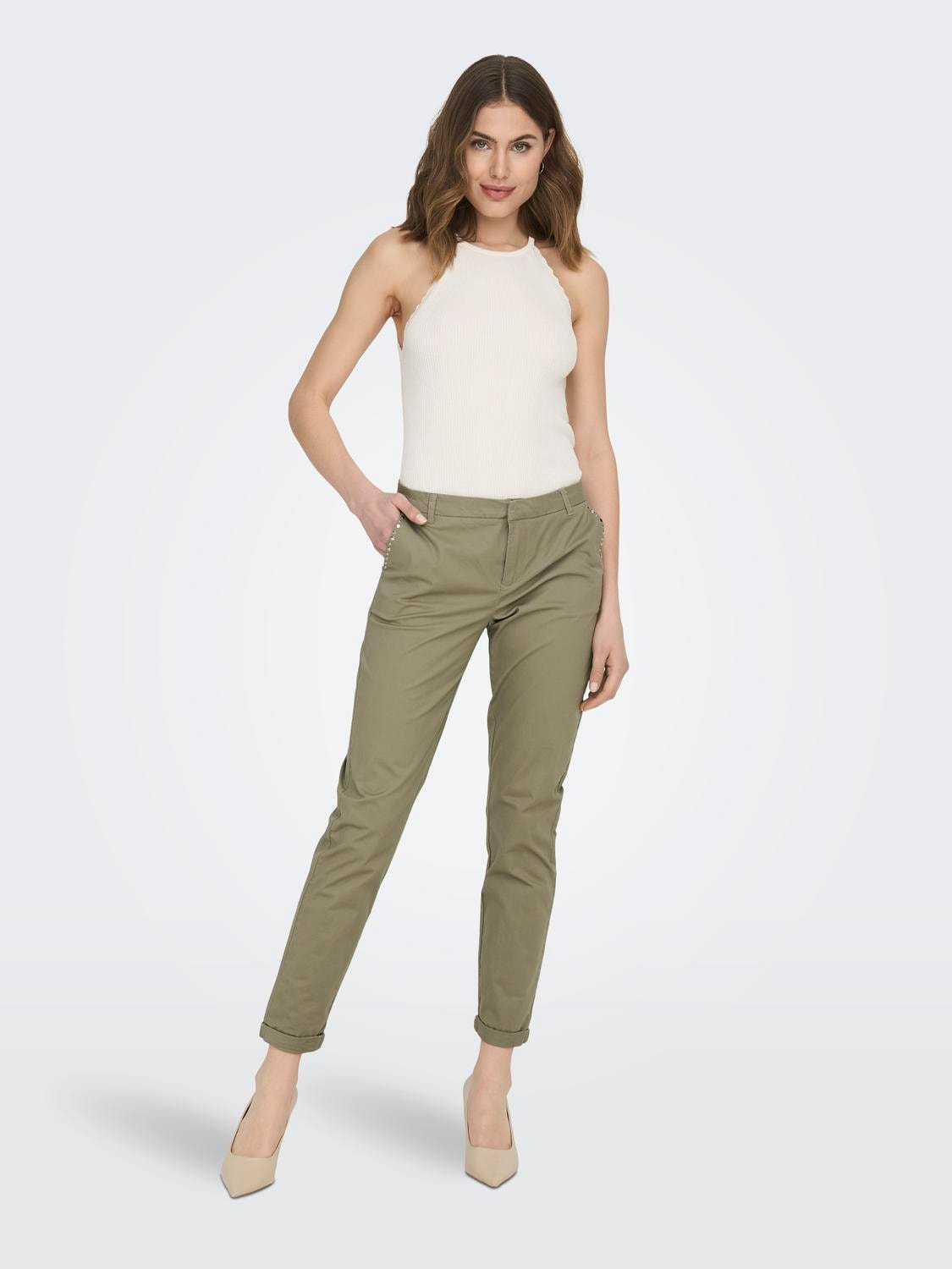 ONLY Regular Fit Fold-up hems Trousers -Mermaid - 15278920