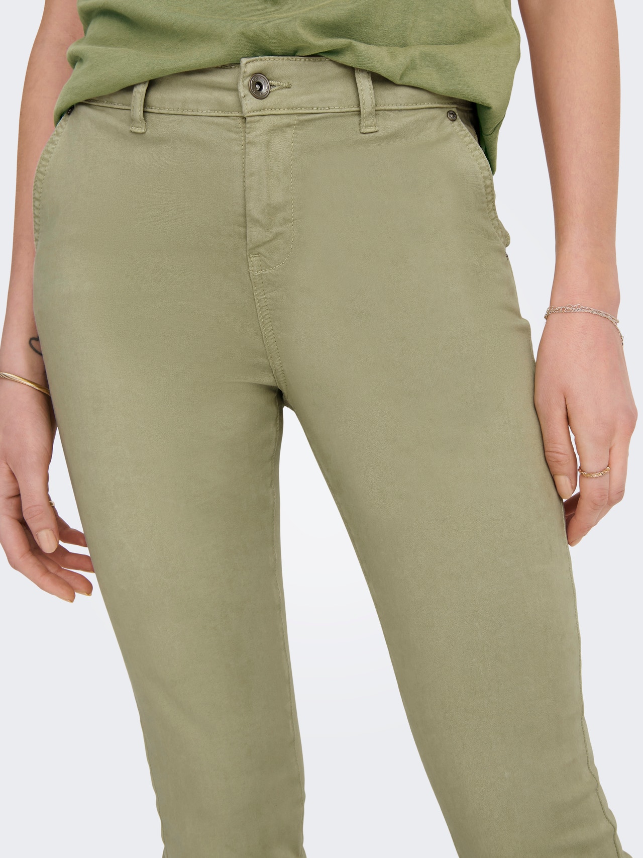ONLY High waisted Chinos -Sage Green - 15278924