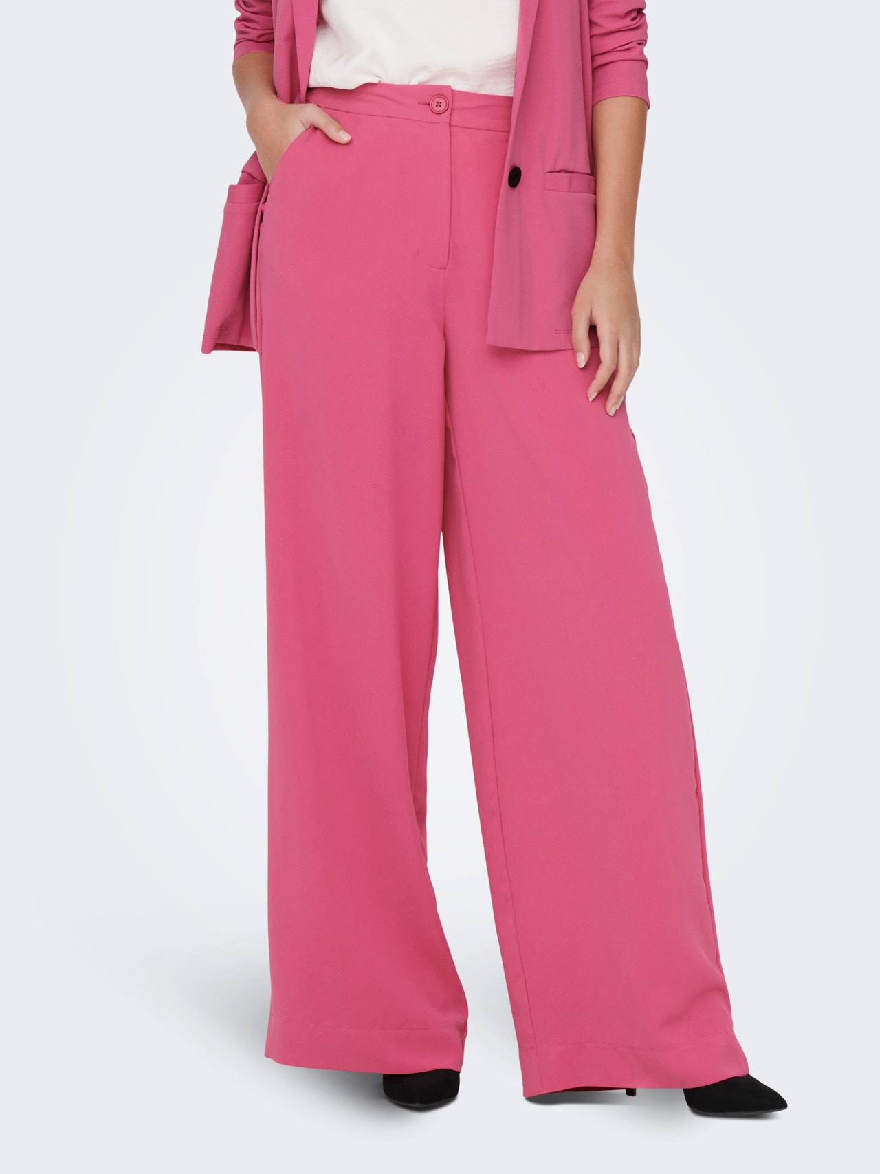 ONLY Pantalons Regular Fit Taille haute -Shocking Pink - 15279301