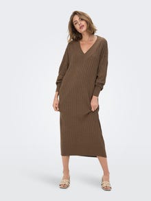 ONLY Tall V-hals Gebreide jurk -Chestnut - 15279347