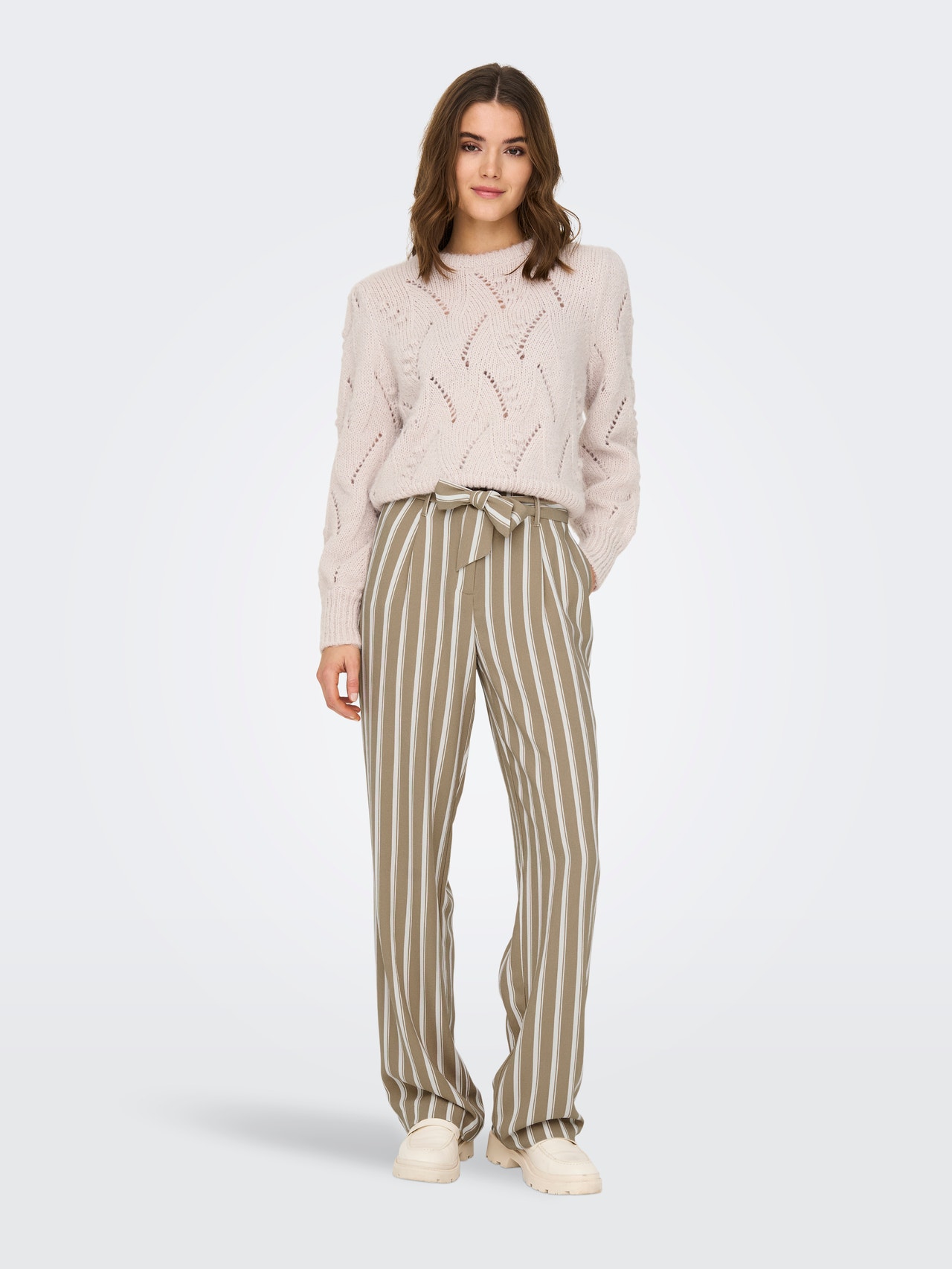 High Waisted Pants With Belt, Light Brown