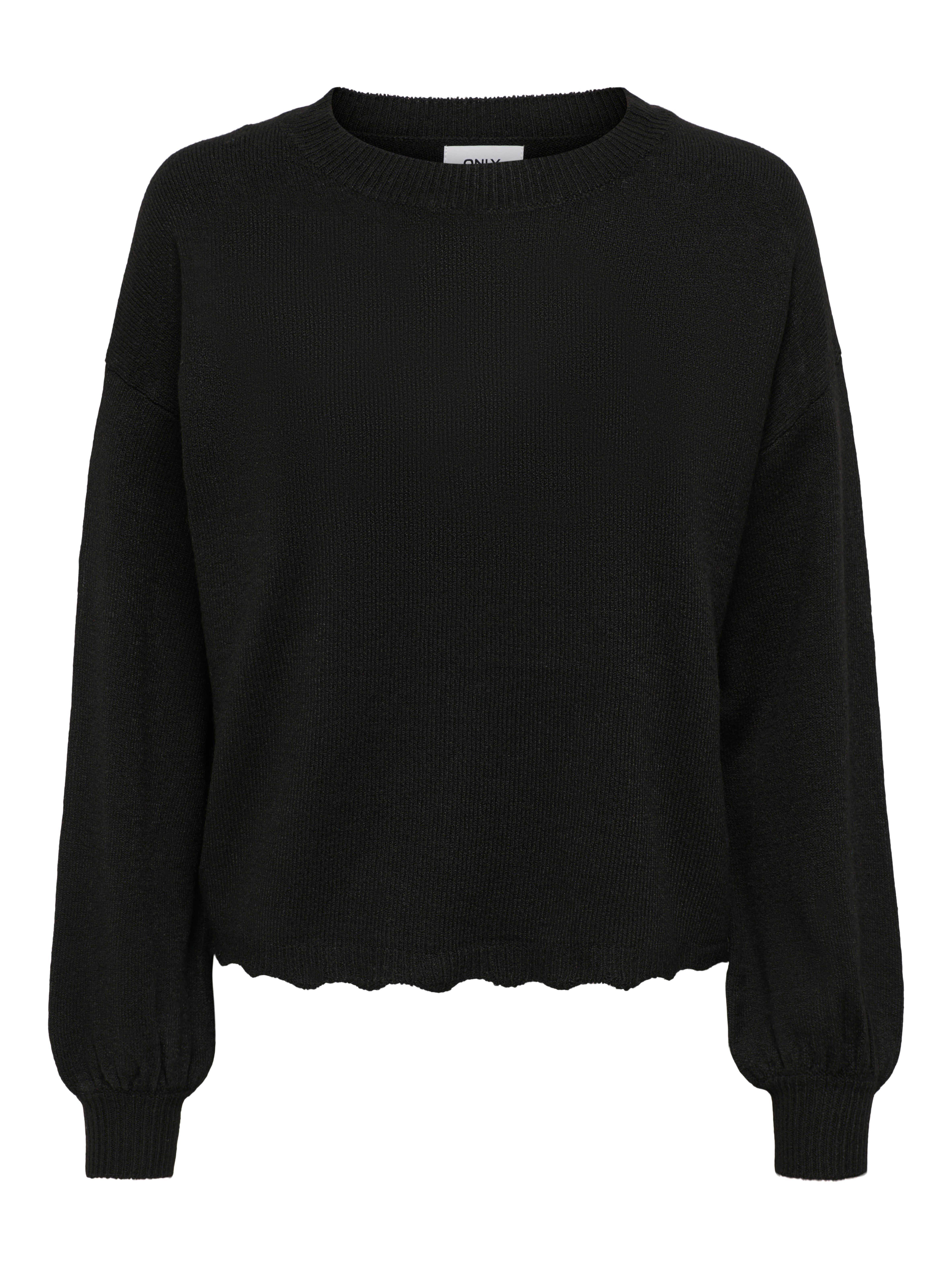 O-Neck Balloon sleeves Pullover | Black 