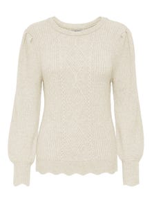 ONLY O-Neck Ribbed cuffs Puff sleeves Pullover -Whitecap Gray - 15279890