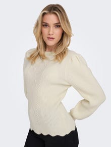 ONLY O-Neck Ribbed cuffs Puff sleeves Pullover -Whitecap Gray - 15279890