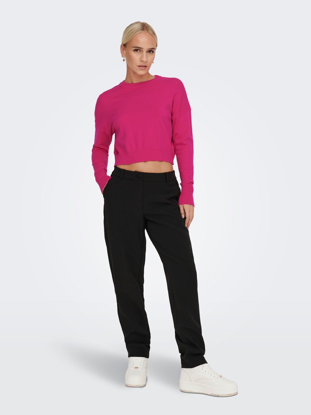 ONLY O-Neck Dropped shoulders Pullover -Fuchsia Purple - 15279934