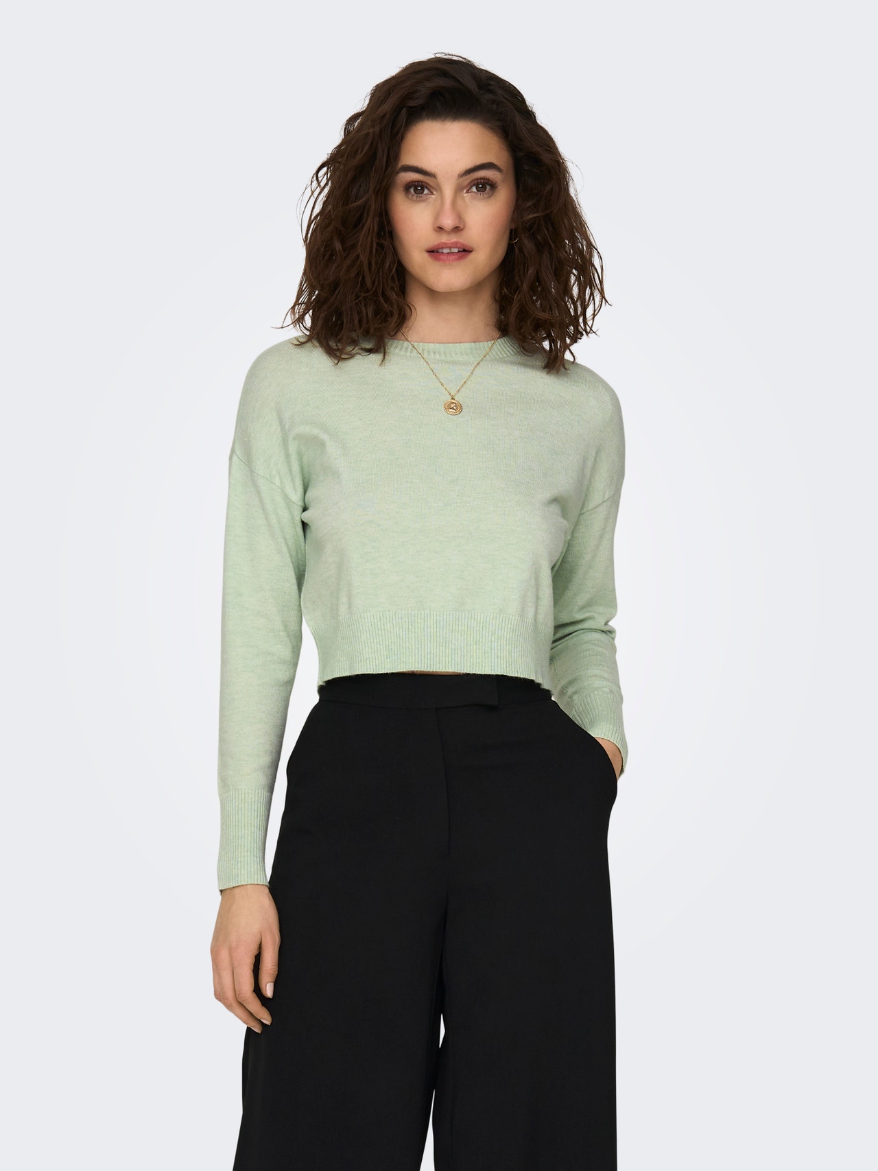 ONLY O-Neck Dropped shoulders Pullover -Mist Green - 15279934