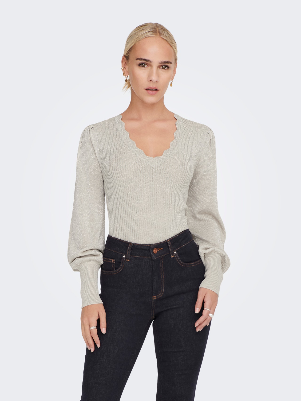 ONLY Pull-overs Col en V Bas hauts Manches bouffantes -Pumice Stone - 15279993