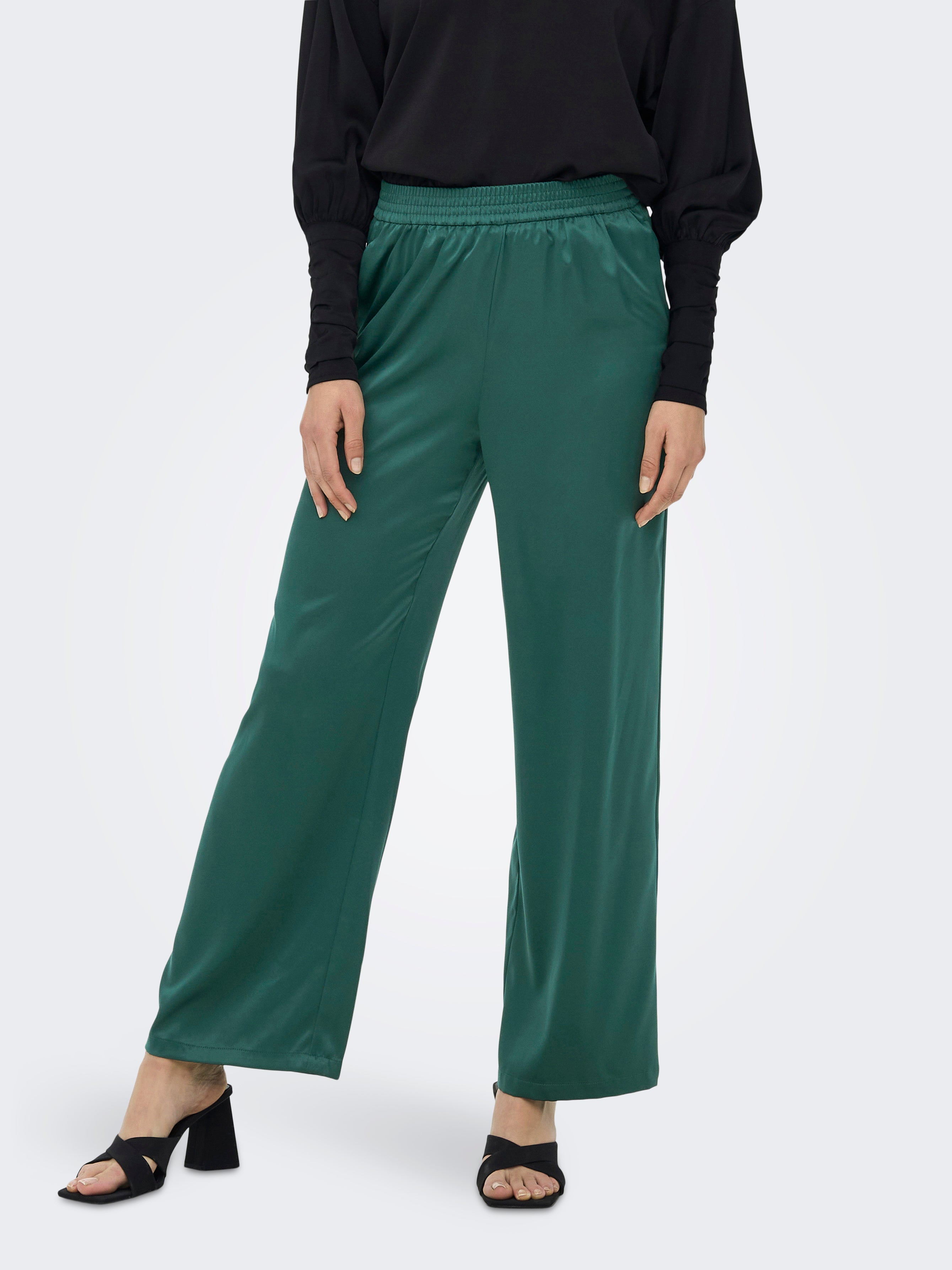 green satin pants