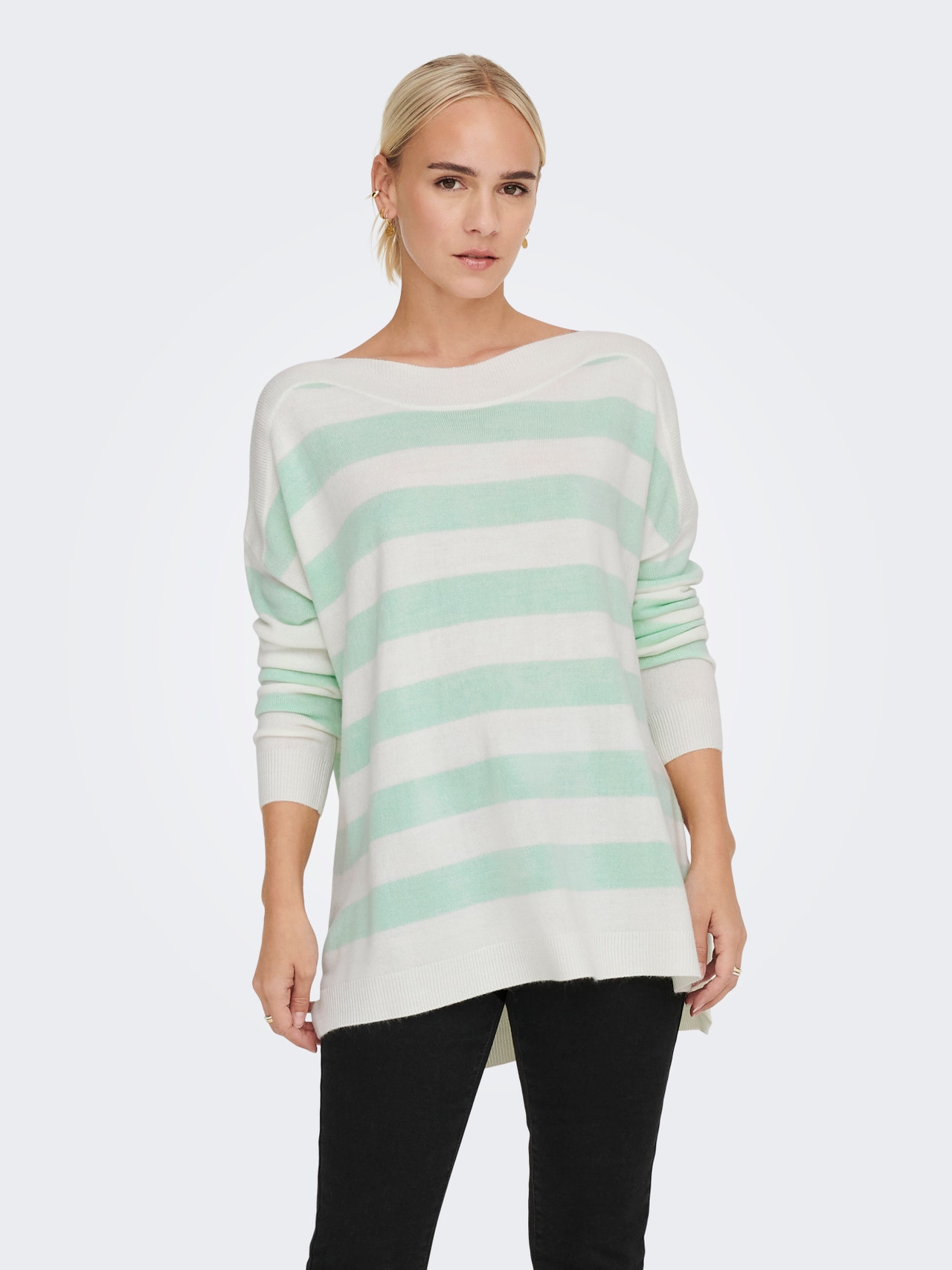 ONLY Boat neck High cuffs Dropped shoulders Pullover -Mist Green - 15280492