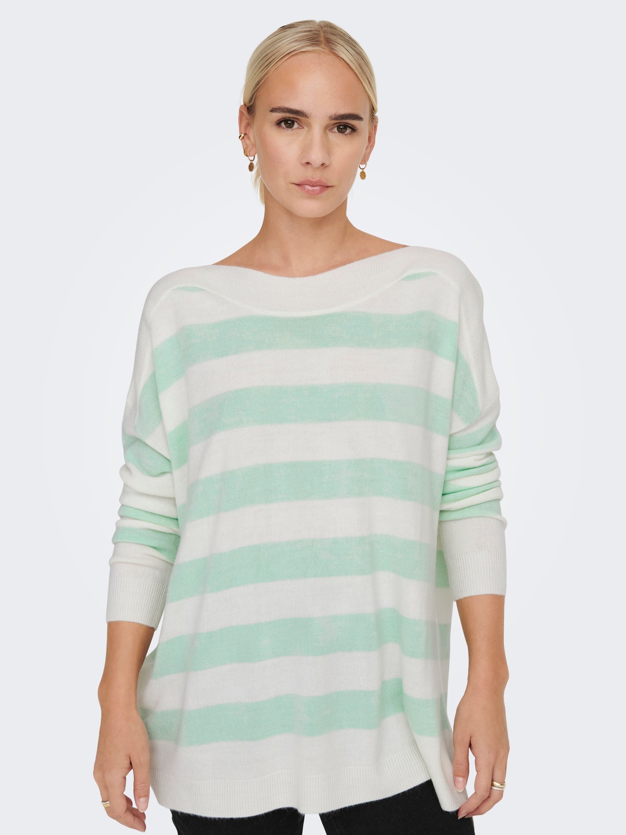 ONLY Boat neck High cuffs Dropped shoulders Pullover -Mist Green - 15280492