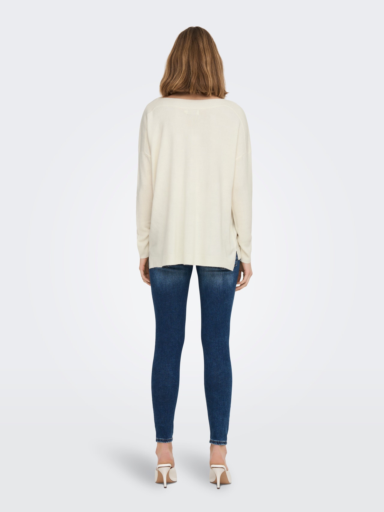 ONLY Boat neck High cuffs Dropped shoulders Pullover -Cloud Dancer - 15280492