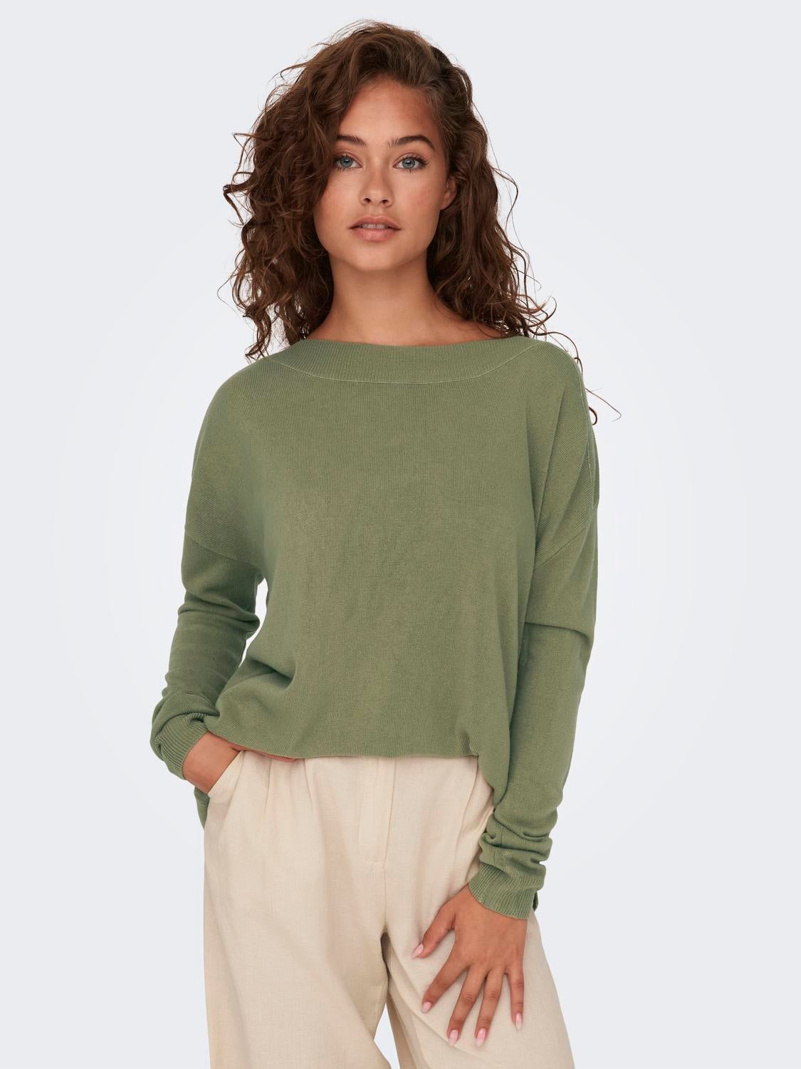 Loose fitted knitted pullover Medium Green ONLY