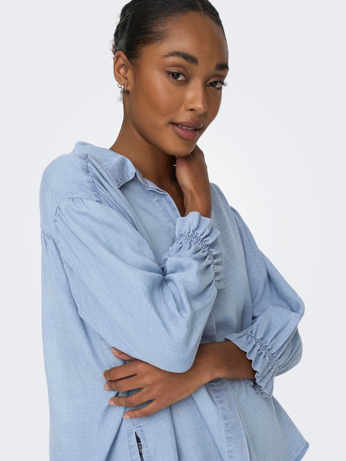 ONLY Relaxed fit Overhemd kraag Manchetten met elastiek Overhemd -Light Blue Denim - 15280730