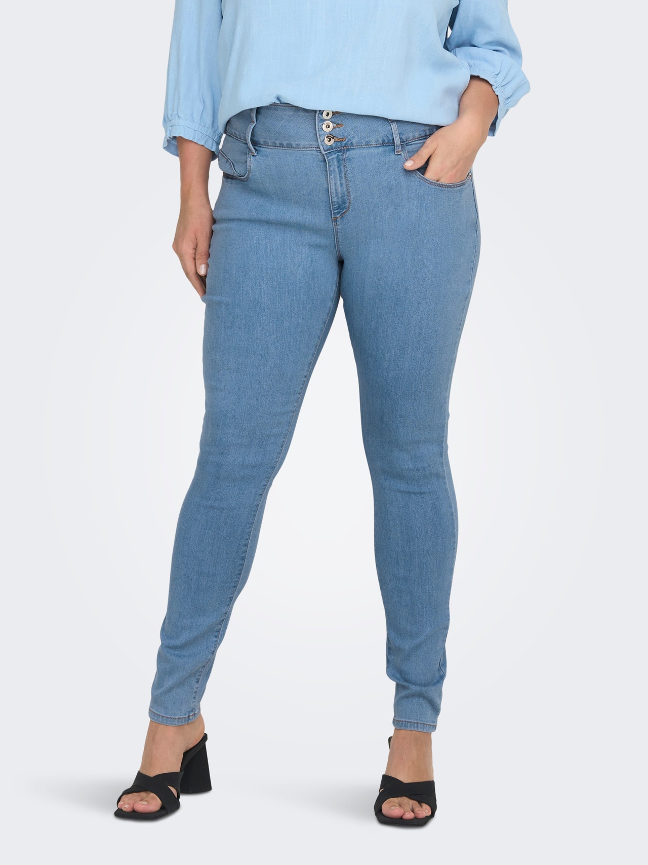 ONLY Skinny Fit Hohe Taille Jeans -Light Blue Denim - 15280926