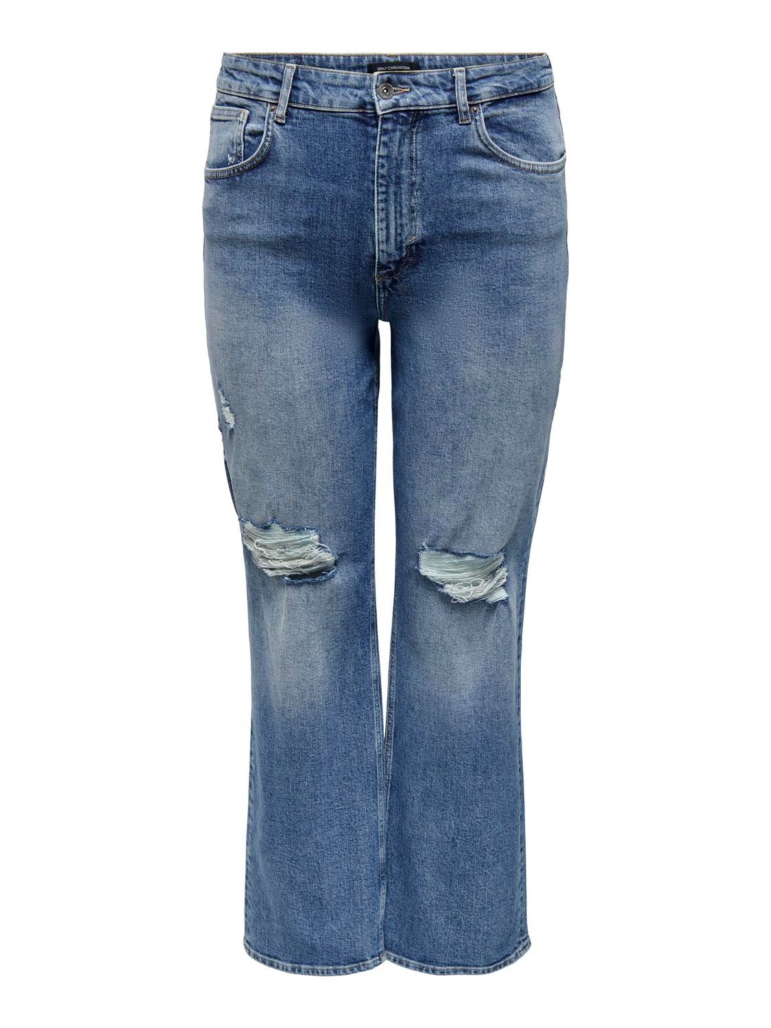 ONLY Jeans Straight Fit Taille haute -Dark Medium Blue Denim - 15280945