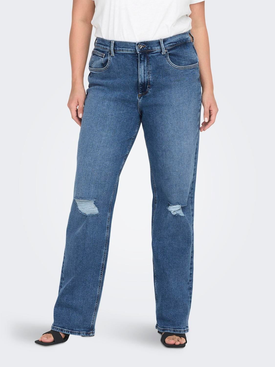 ONLY Gerade geschnitten Hohe Taille Jeans -Dark Medium Blue Denim - 15280945