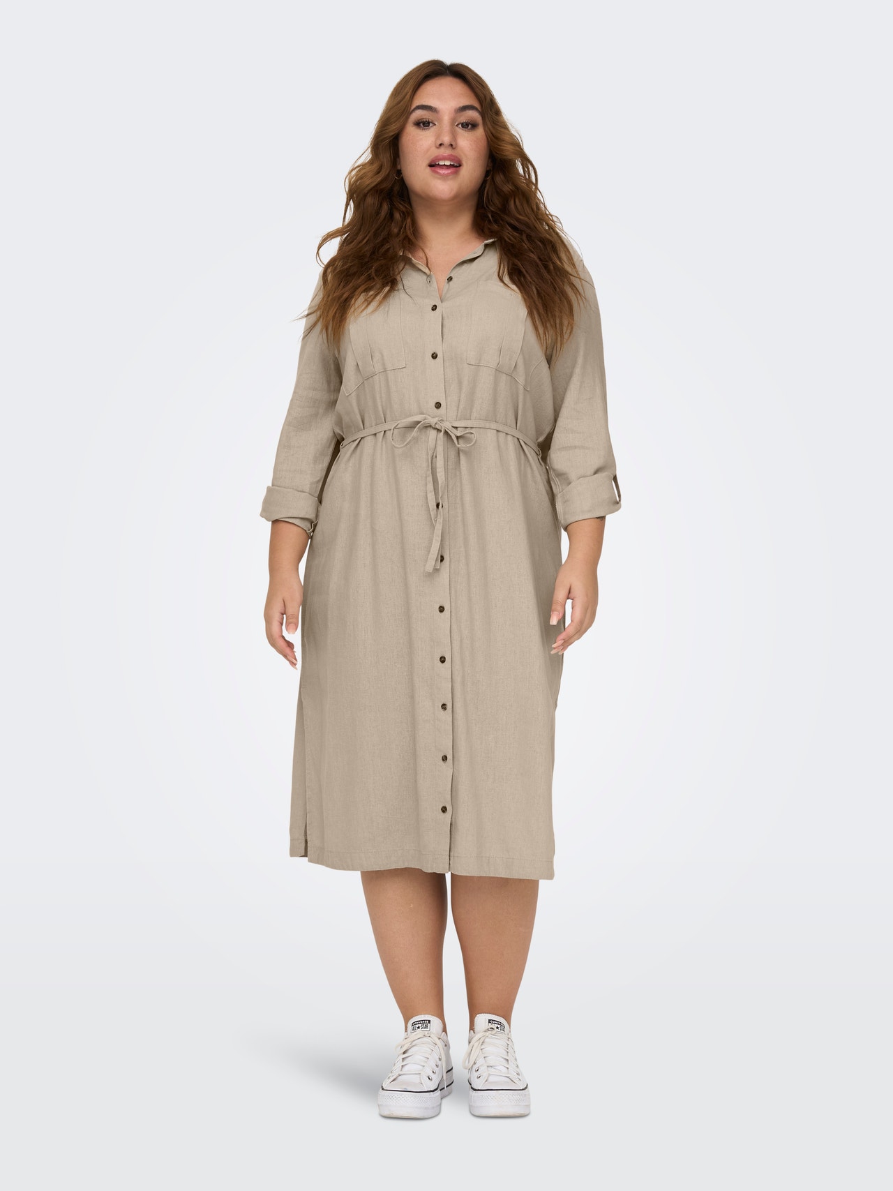 ONLY Relaxed fit Overhemd kraag Curve Lange jurk -Oxford Tan - 15281039