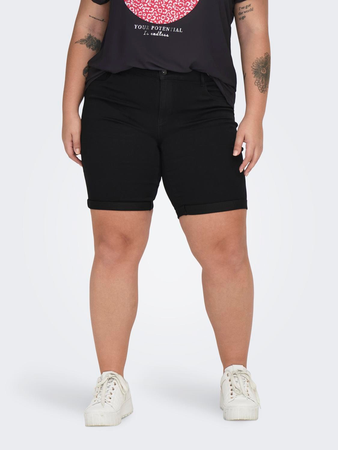 ONLY Skinny fit Omvouwbare zomen Shorts -Black - 15281047