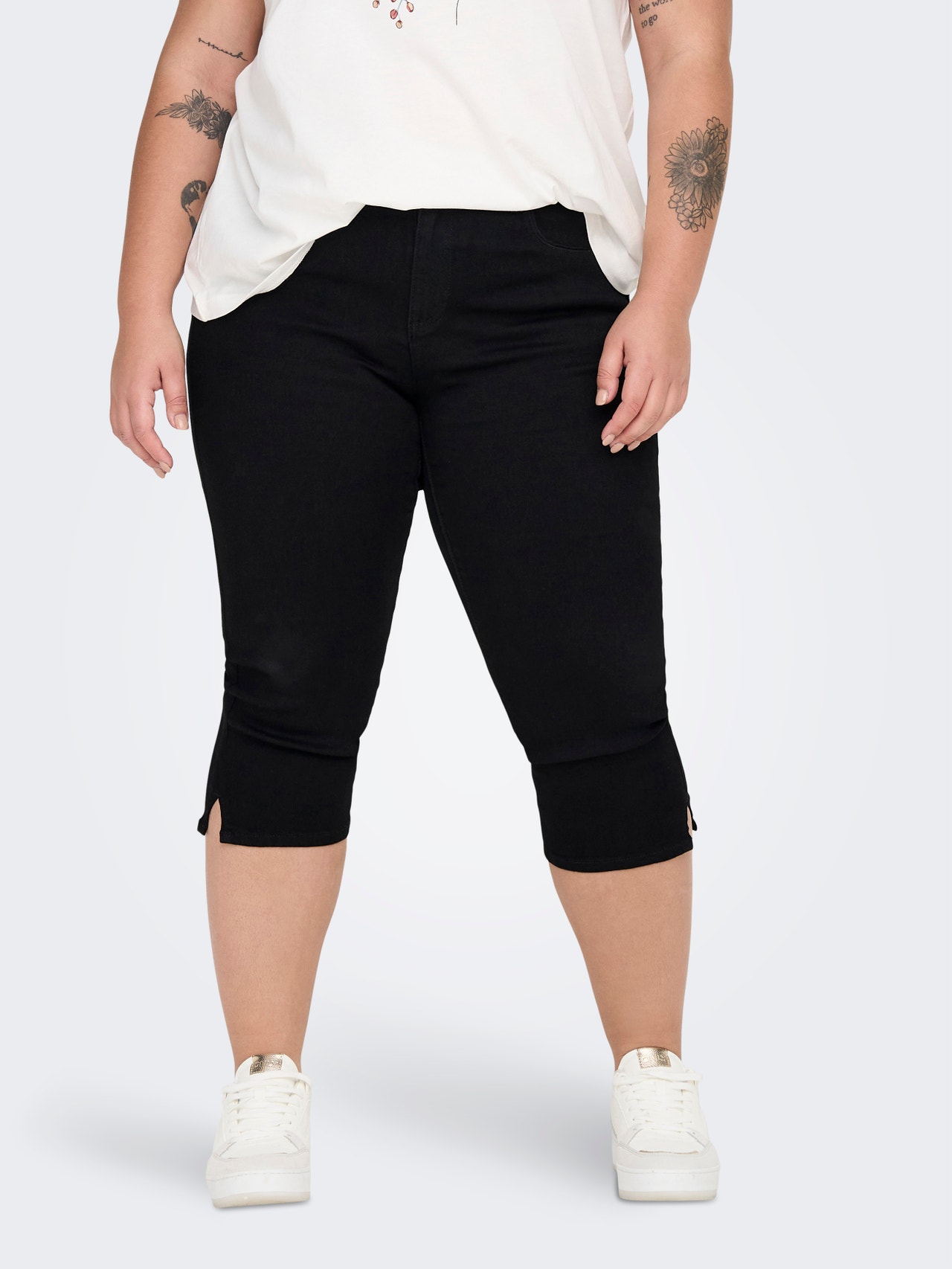 ONLY Skinny Fit Mid waist Curve Shorts -Black Denim - 15281072