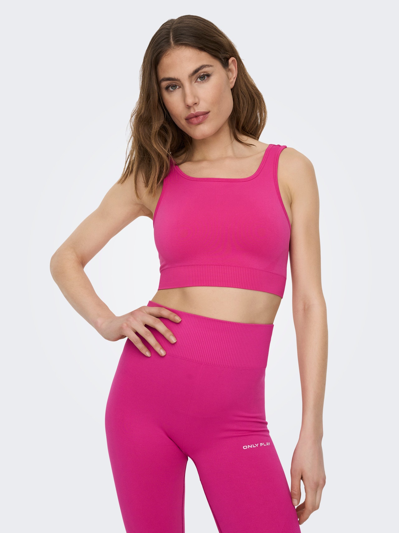 ONLY Solid color sports bra with medium support -Pink Yarrow - 15281096