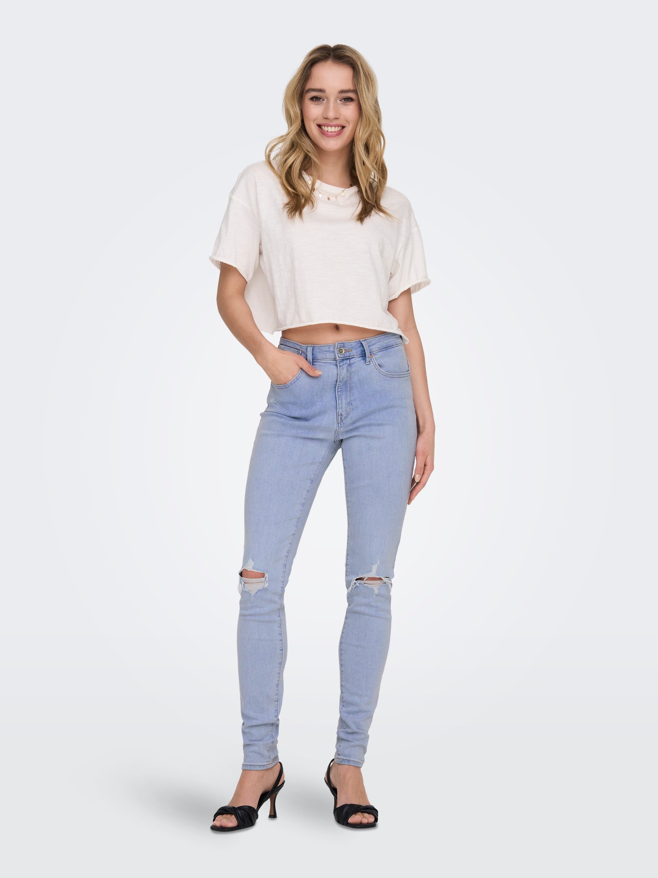 ONLY ONLFOREVER Hög midja Skinny Fit Jeans -Light Blue Denim - 15281269