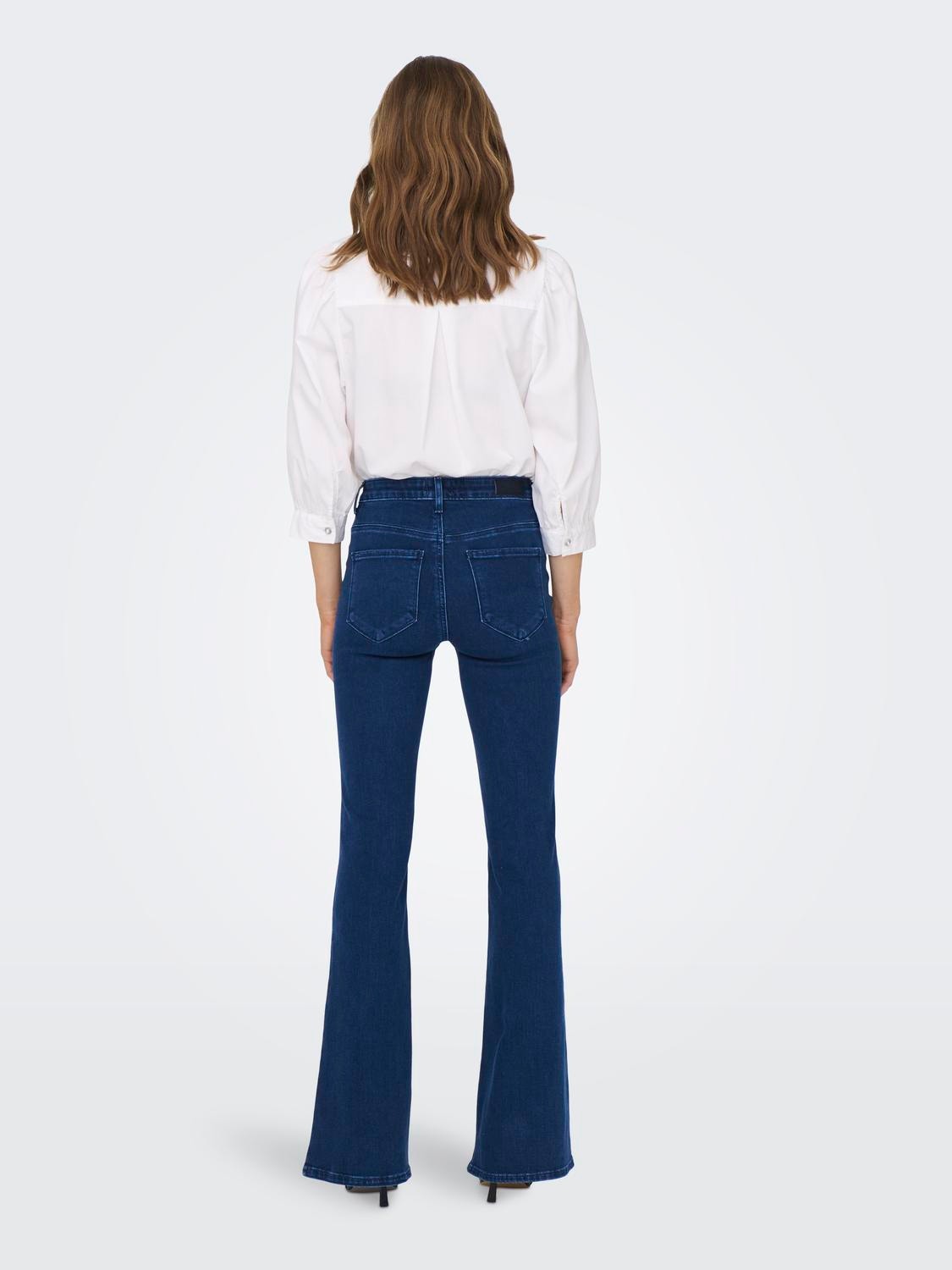 ONLY Jeans Retro Flared Fit Taille haute -Medium Blue Denim - 15281330