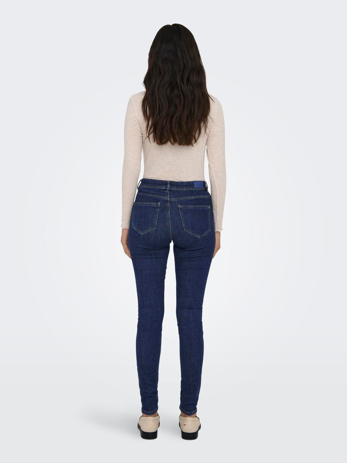 ONLY Krój skinny Średnia talia Tall Jeans -Dark Blue Denim - 15281366