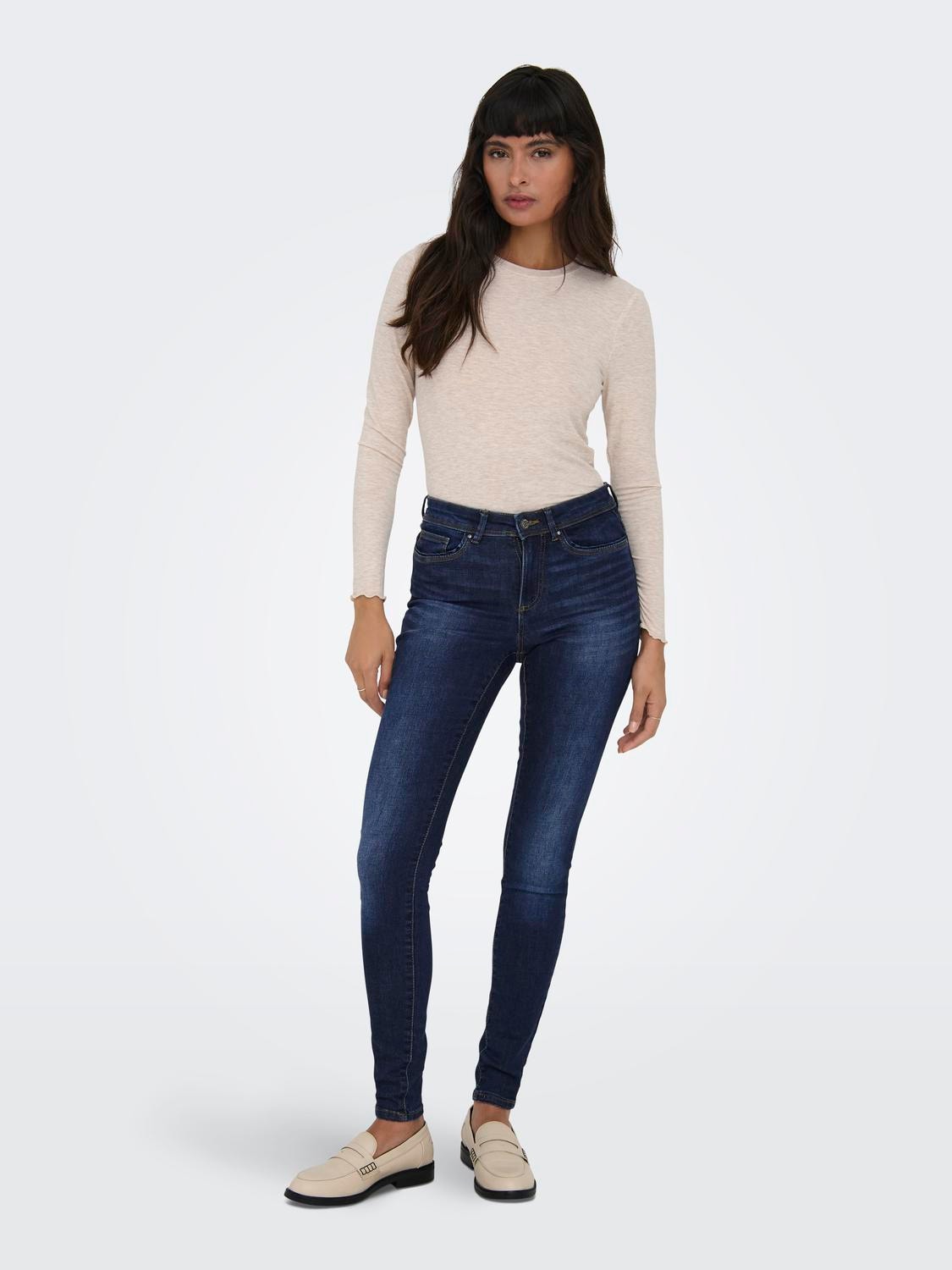ONLY Skinny Fit Middels høy midje Tall Jeans -Dark Blue Denim - 15281366
