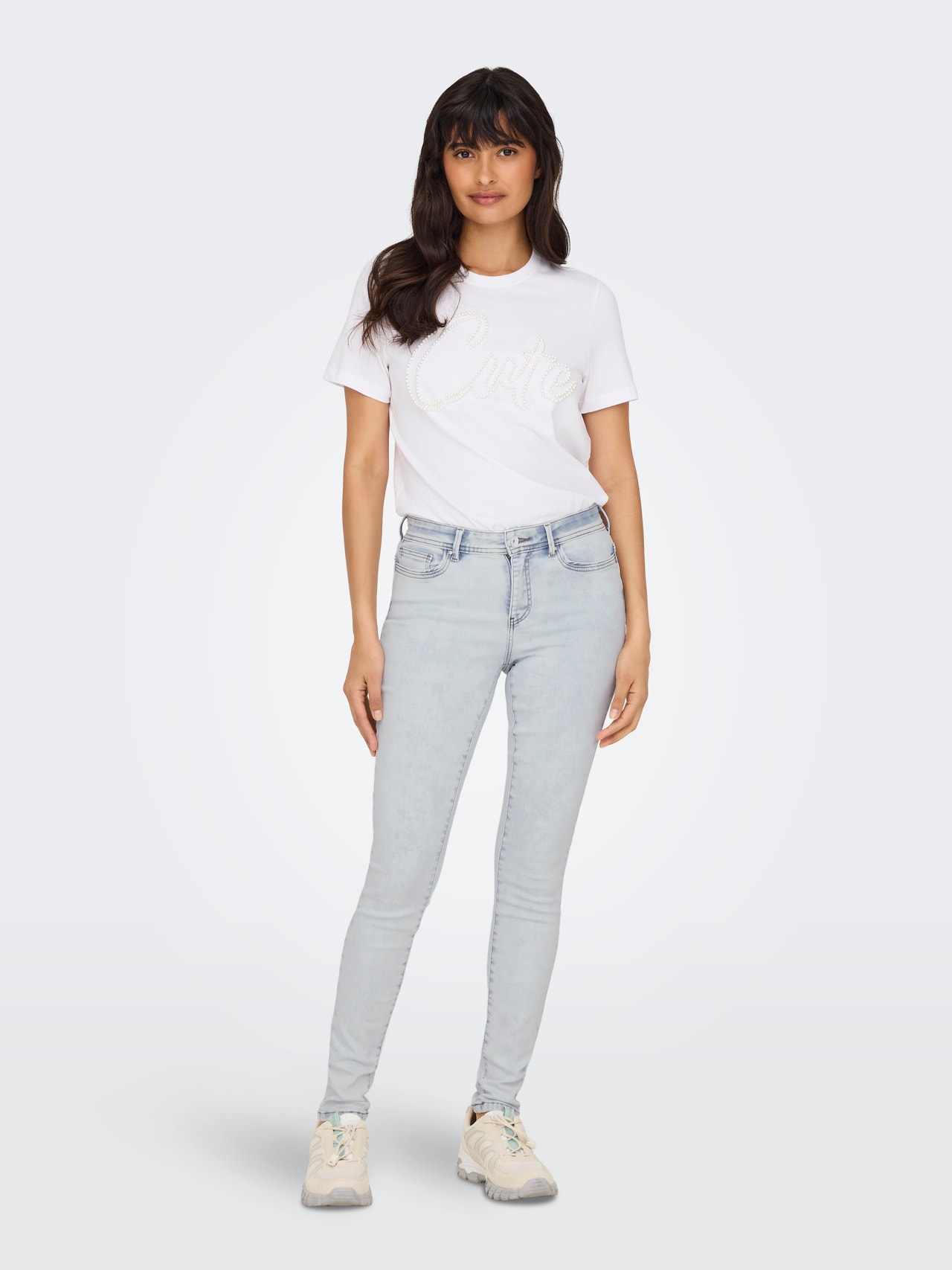 ONLY Skinny Fit Mid waist Jeans -Light Blue Bleached Denim - 15281408