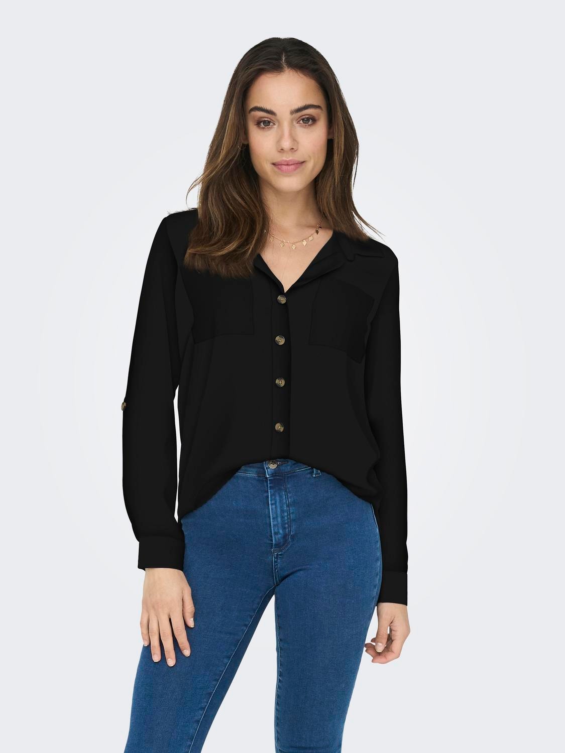 ONLY Standard fit Overhemd kraag Mouwuiteinden met omslag Overhemd -Black - 15281677