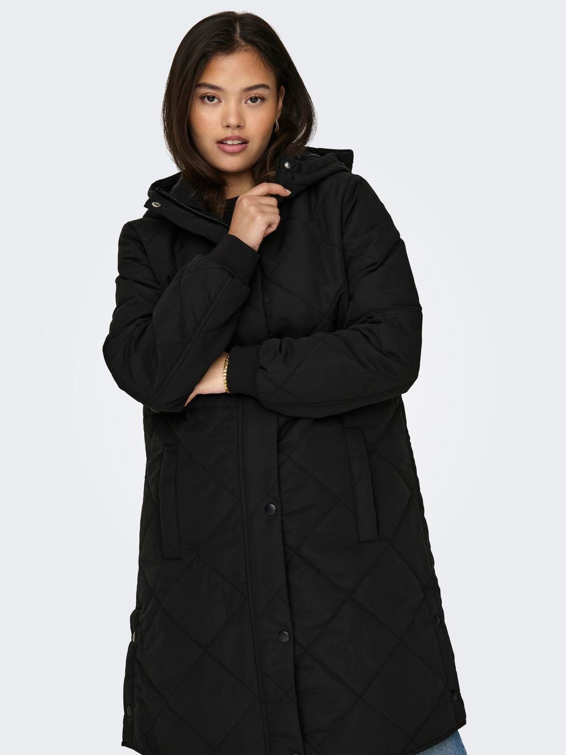 Hood Ribbed cuffs Coat | Black | ONLY®