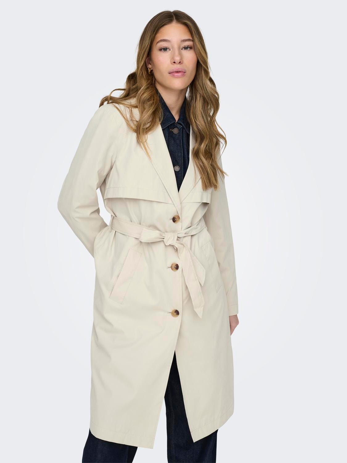 ONLY Long trenchcoat -Oatmeal - 15281774