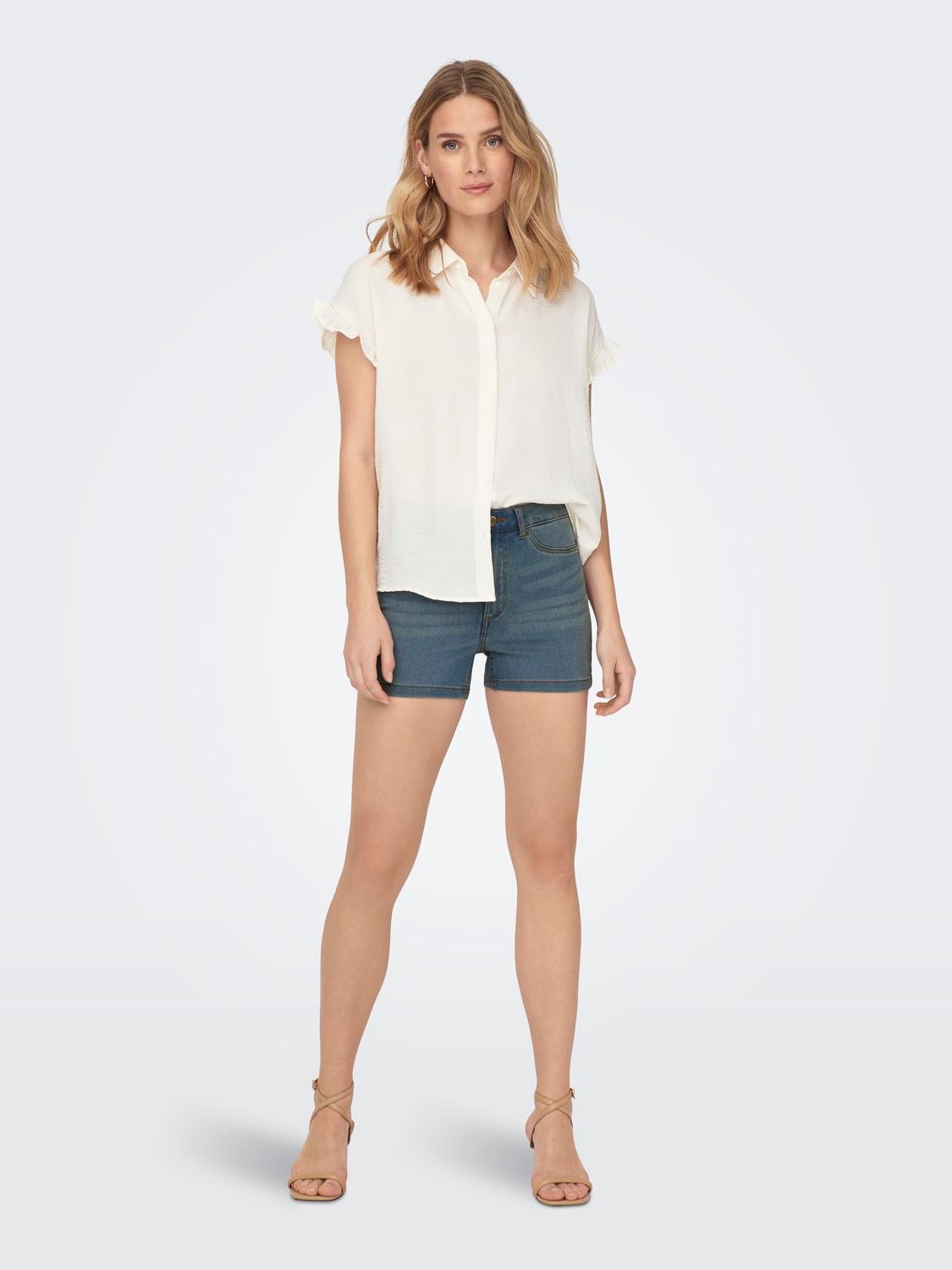 ONLY Shorts Skinny Fit Taille haute -Light Blue Denim - 15281789
