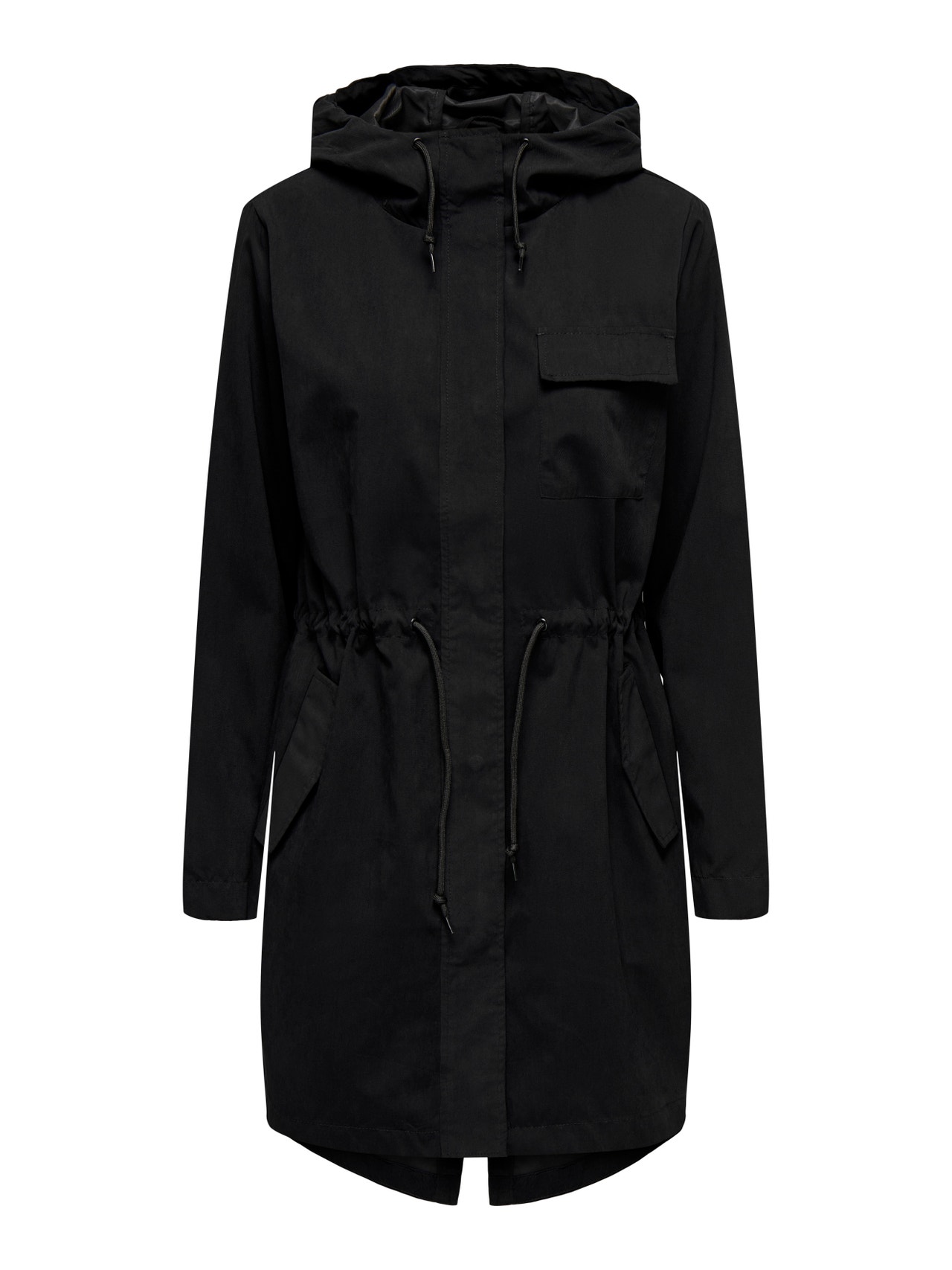 ONLY Hood with string regulation Coat -Black - 15281801